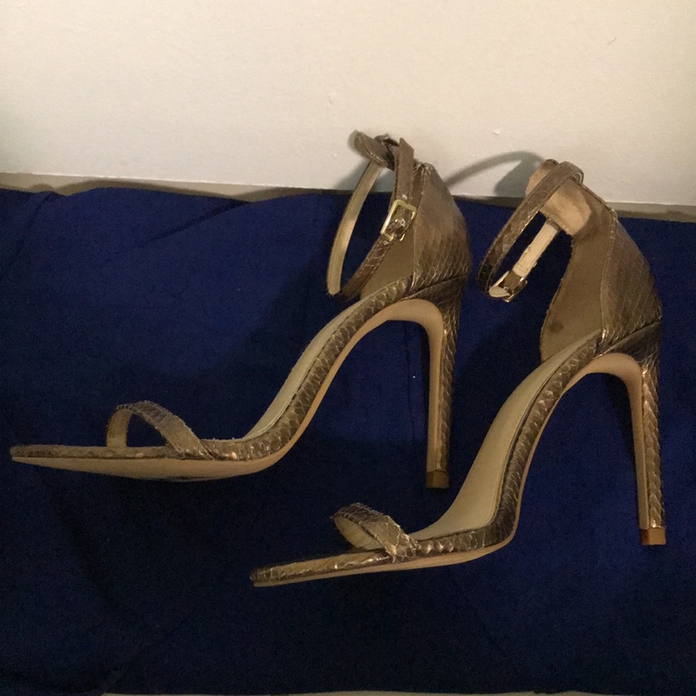 Zara, gold snakeskin, strappy sandals. - Picture 4 of 14